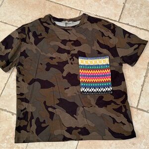 Zara trafaluc camo tshirt w/embroidery- new no tags